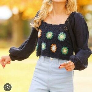 Aerie Long Sleeve Crochet Top